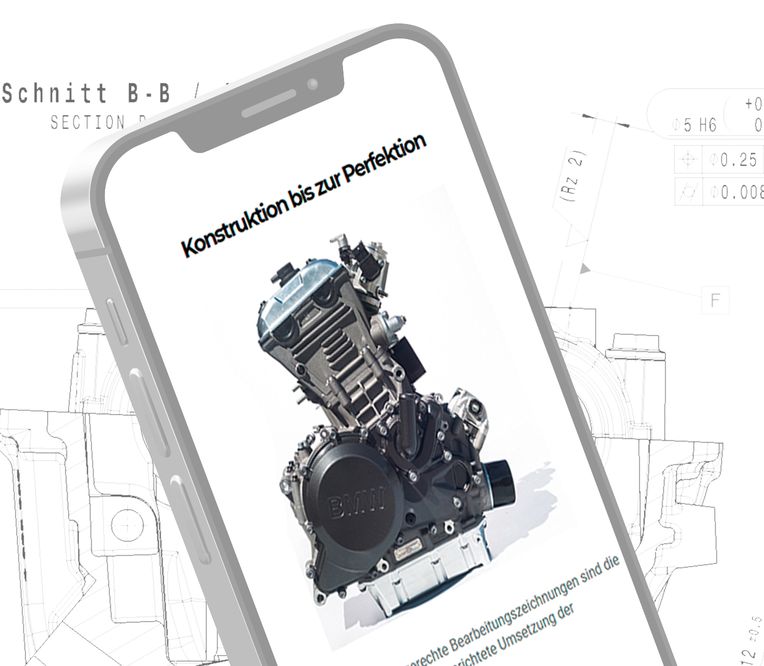 Smartphone mit HC-Concepts Webseite und Bauplan im Hintergrund