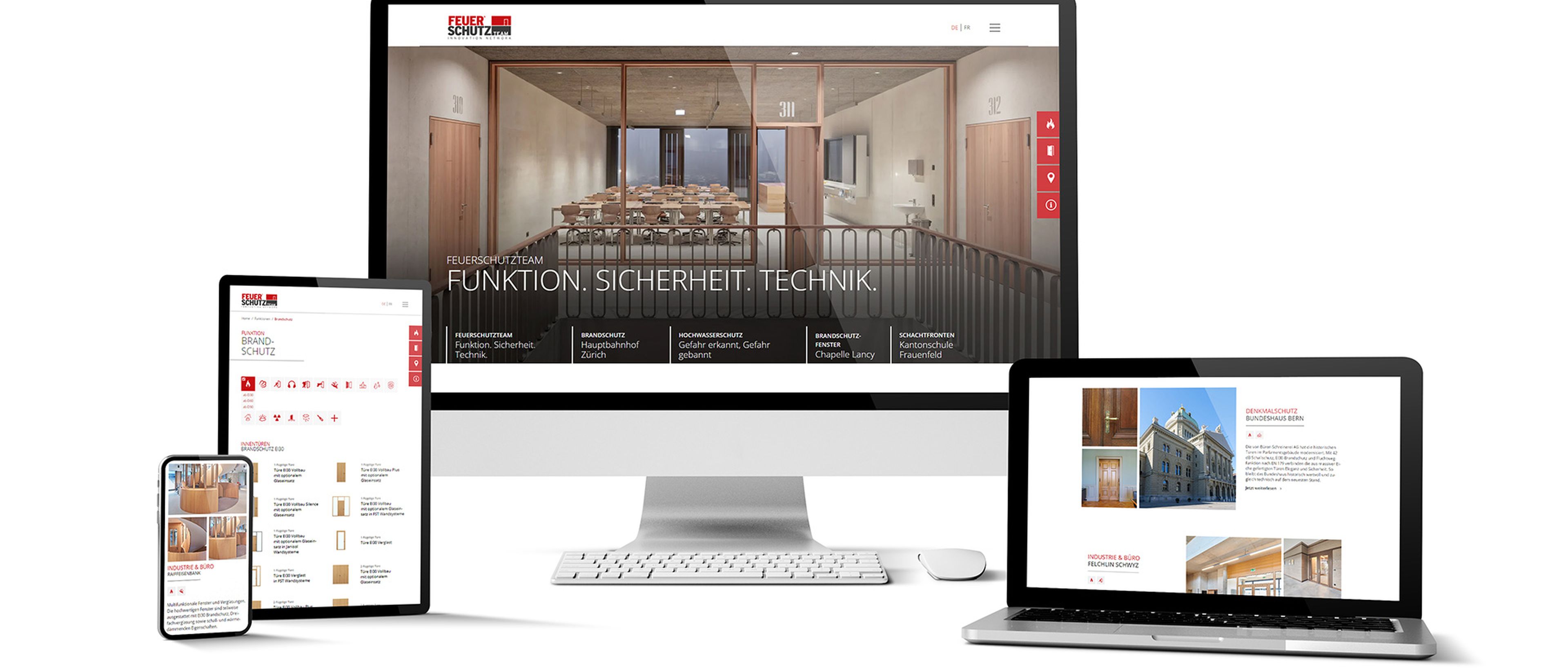 Diverse Endgeräte mit der neuen Webseite der FeuerschutzTeam AG