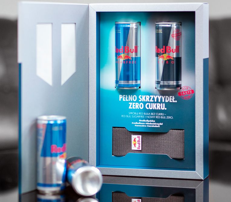 Red Bull Zero Sugar Box geöffnet